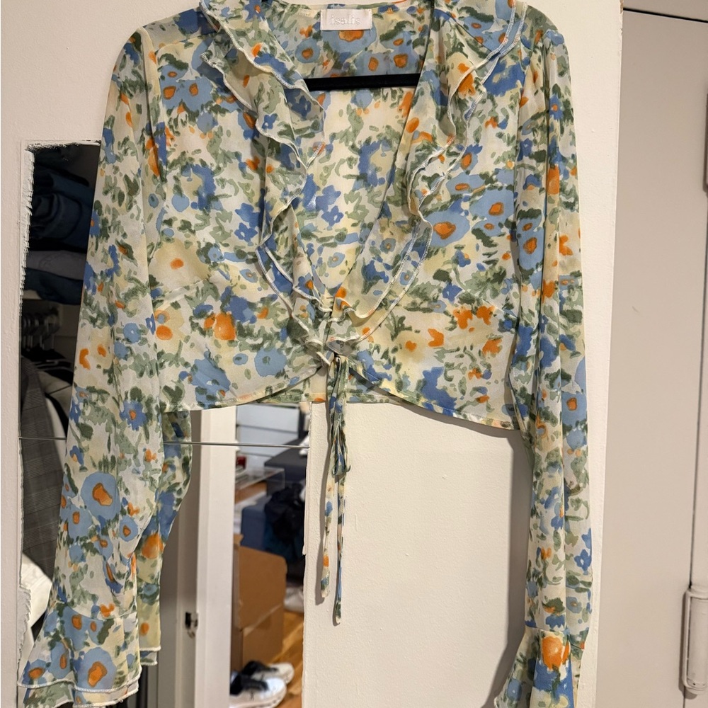 Floral Chiffon Tie-Front Blouse
